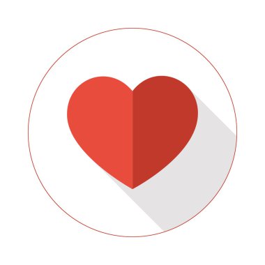 Kırmızı kalp şekli iki sesleri renkli daire içinde kapalı uzun gölge ile. vektör biçimi çizim.