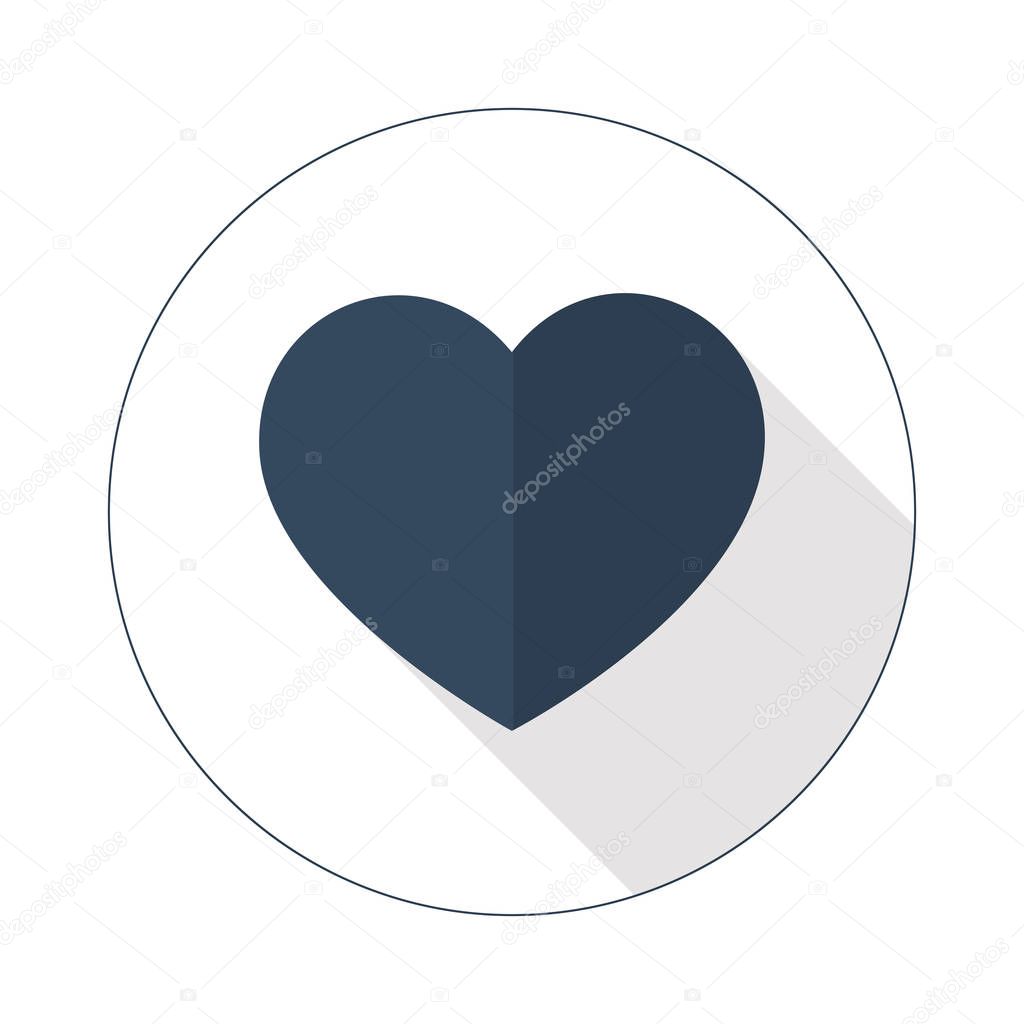  dark heart shape with two tones colors with long shadow closed in the circle. vector format illustration.