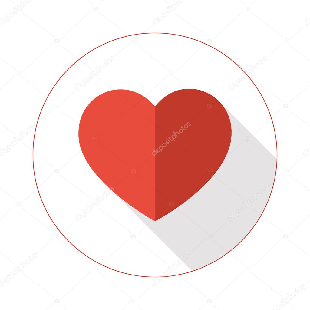 red heart shape with two tones colors with long shadow closed in the circle. vector format illustration.