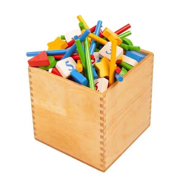 Wooden Box Very Many Toys — Stock Photo, Image