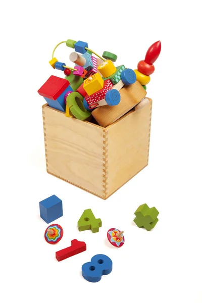 Box Very Many Toys While Background — Stock Photo, Image