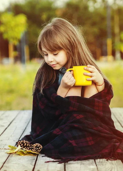 Cute Little Girl Autumn Park — Stock Photo, Image