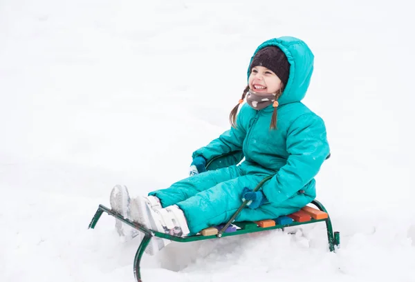 Cute Little Girl Plays Snow Outdoor — Stock Photo, Image