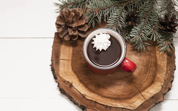 Cacao Caliente Con Maeshmallow Sobre Fondo Madera — Foto de Stock