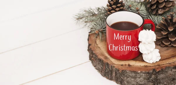 Red Cup Wooden Stand Christmas Decoration — Stock Photo, Image