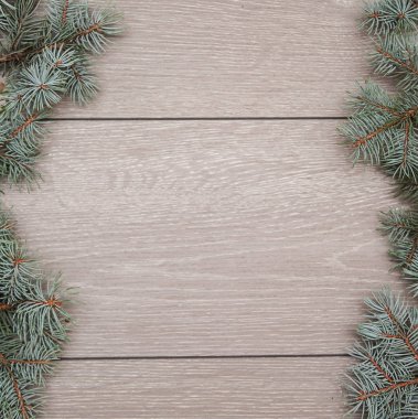 Pinecones ve çam'ın dalları ahşap arka plan üzerinde.