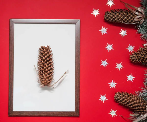 Marco Madera Sobre Fondo Navidad —  Fotos de Stock