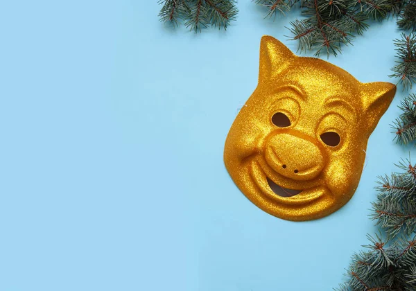 Mask Yellow Pig Symbol 2019 — Stock Photo, Image