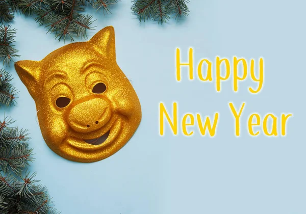 Mask of yellow pig. Symbol of 2019. New Year.