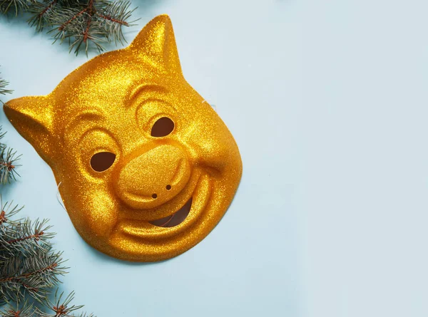 Maska Žlutá Prasete Symbol 2019 — Stock fotografie