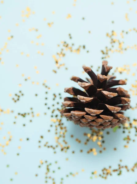 Pinecone Sobre Fondo Azul Festivo —  Fotos de Stock