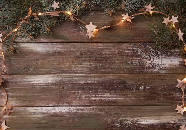 圣诞木制背景与花环 — 图库照片