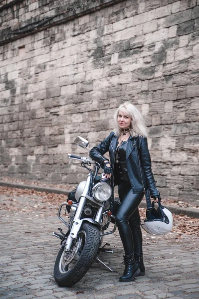 Belle Femme Motard Plein Air — Photo