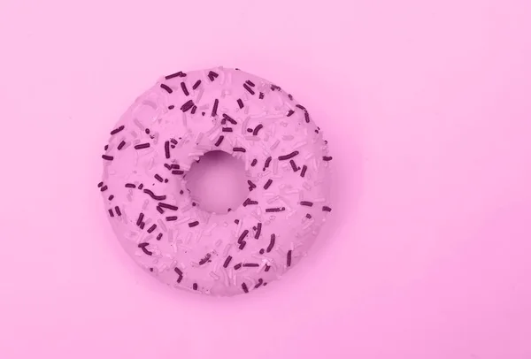 Delicioso Donut Sobre Fondo Rosa — Foto de Stock