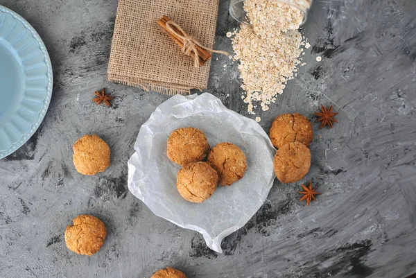 Galletas Avena Caseras Sobre Fondo Piedra — Foto de Stock