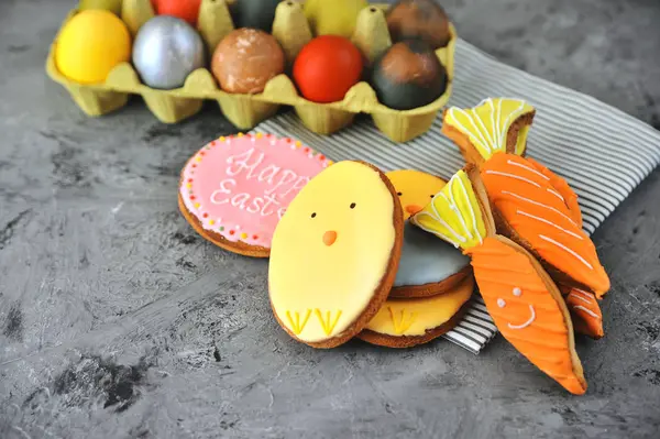 Easter Cookies Stone Background Food Coloring — Stock Photo, Image