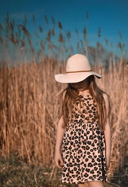 Menina Bonito Andando Praia Conceito Verão — Fotografia de Stock