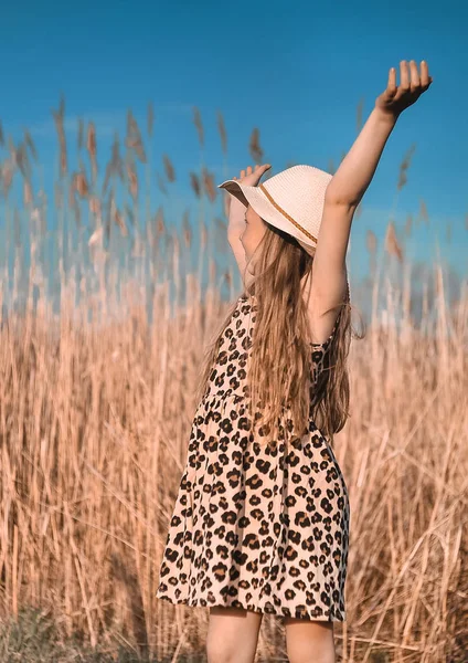 Schattig Klein Meisje Lopen Het Strand Zomer Concept — Stockfoto