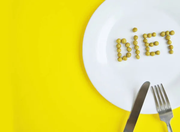 Imagen Conceptual Del Tema Dieta Plato Con Algo Comida Palabra — Foto de Stock