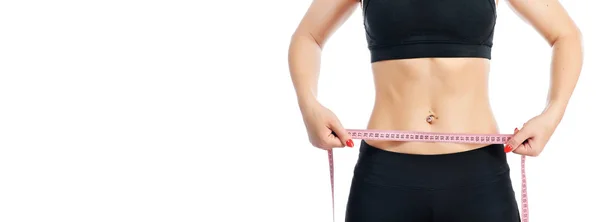 Young Fitness Woman Measuring Her Waist — Stock Photo, Image