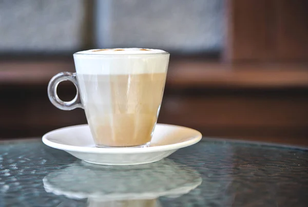 Kopp Latte Glas Bord Latte Art — Stockfoto