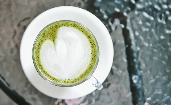 Grön Matcha Latte Bakgrunden Hälsosam Dryck — Stockfoto