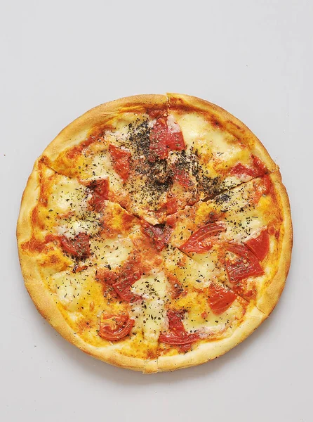 Delicious Pizza Grey Background — Stock Photo, Image