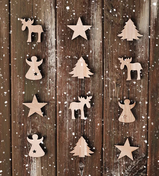Juguetes Decorativos Sobre Fondo Madera Concepto Navidad — Foto de Stock