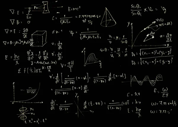 Mathematical equations on a blackboard,black color