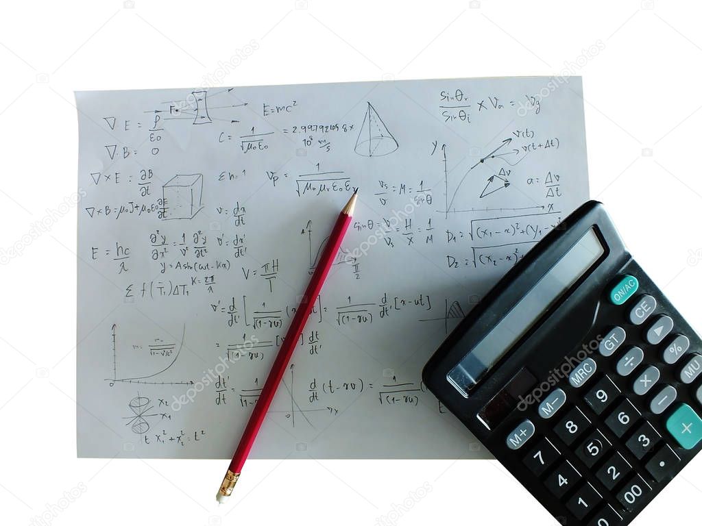 Mathematical equations on a paper , White background