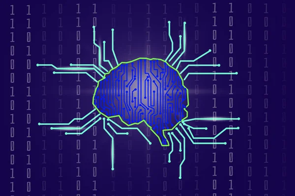 Brain circuit electronic on dark blue