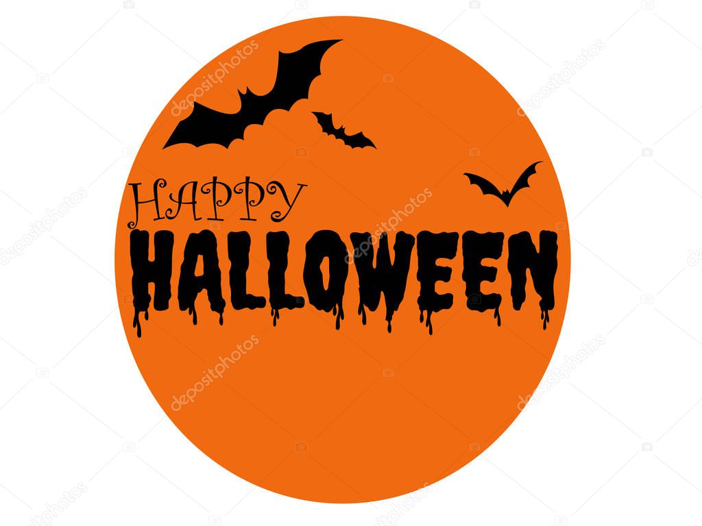 Happy halloween day.The halloween pumpkins and flying bats under the moonlight on orange background