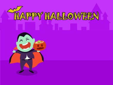 Çocuklar için Cadılar Bayramı partisi. Geceleri mor bir arka plan üzerinde ay ışığı altında dracula Cadılar Bayramı kostümleri giyen çocuklar