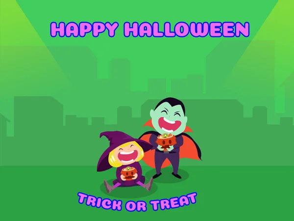Halloweenská Párty Pro Děti Skupina Dětí Halloweenském Kostýmech Zeleném Pozadí — Stock fotografie