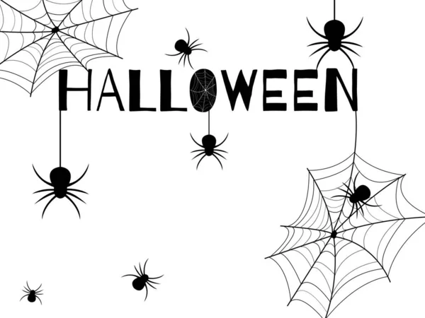 Giorno Halloween Molti Ragni Neri Sfondo Bianco Carattere Nero Halloween — Foto Stock