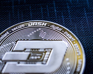 Makro fiziksel para cryptocurrency mavi çizgi