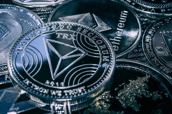 Sikke cryptocurrency Tron ana altcoins arka plan üzerinde 