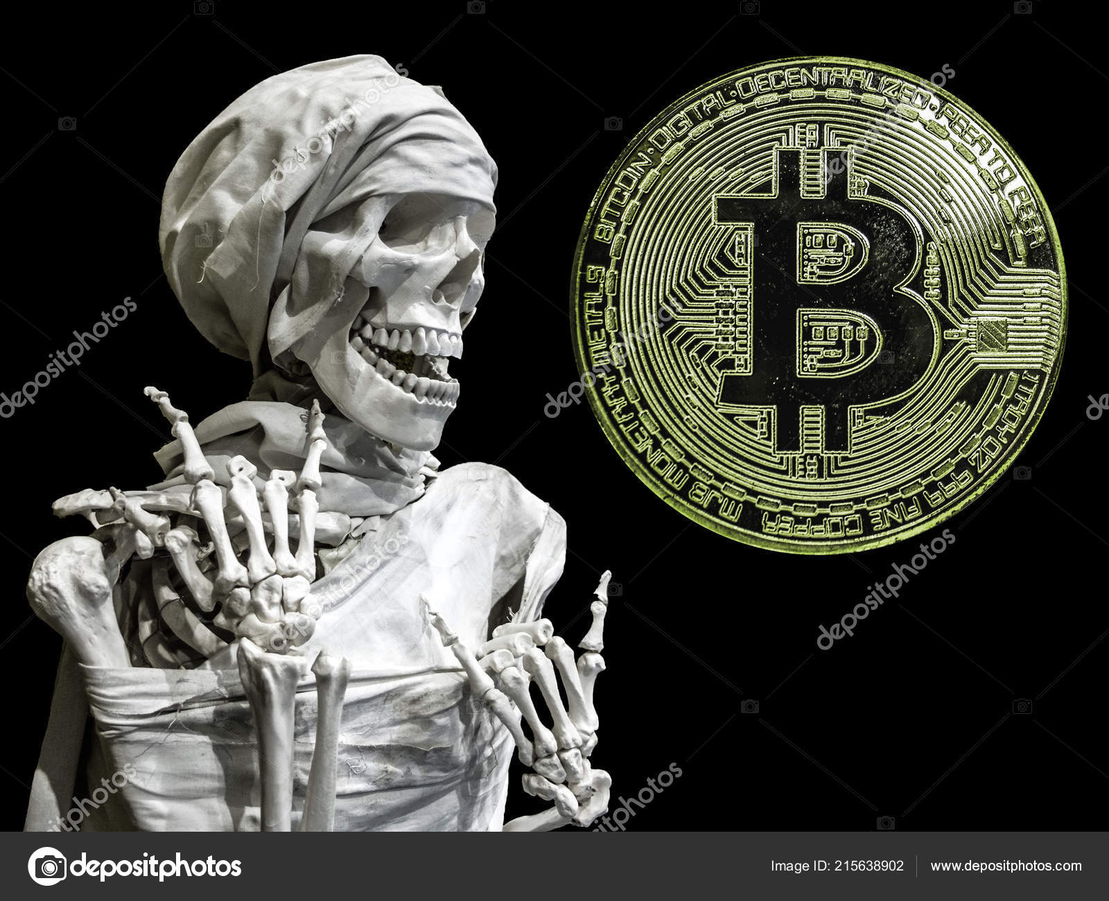 Skeleton model of the man and coin btc — Stock Editorial Photo © shahurin  #215638902