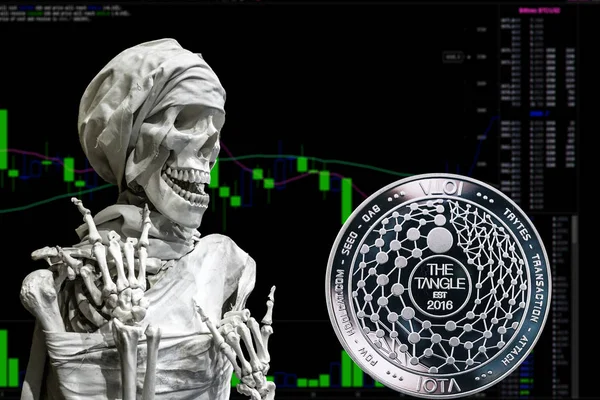 Монета криптовалюта Міота і скелет фонова діаграма . — стокове фото