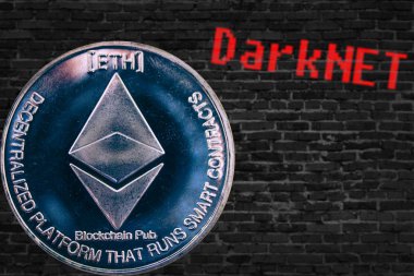Cryptocurrency Ethereum Eth sikke ve tuğla duvar Darknet siyah.