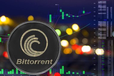 Sikke cryptocurrency bittorrent gece şehir arka plan ve grafik.