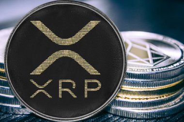 Sikke cryptocurrency dalgalanma sikke yığını zemin üzerine.