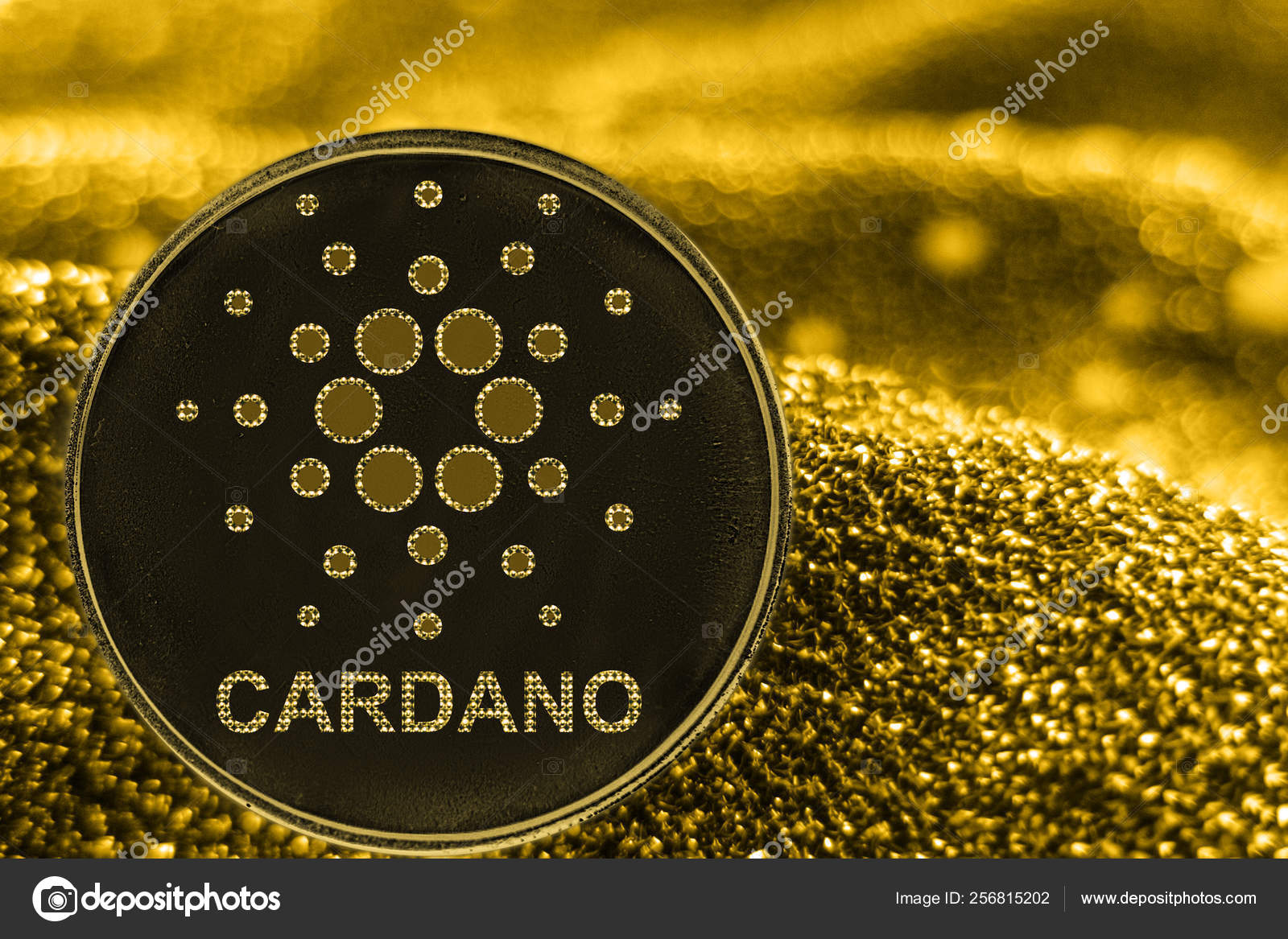 黄金背景上的硬币加密货币Ada Caradano. ——图库图片© shahurin #256815202