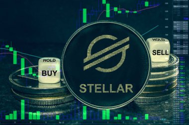 sikke cryptocurrency xlm yıldız sikke ve zar yığını. Satın almak, satmak, tutmak için döviz grafiği.