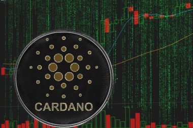 ikili kripto matris metin ve fiyat grafiği arka planda belirteç Ada cardano cryptocurrency.
