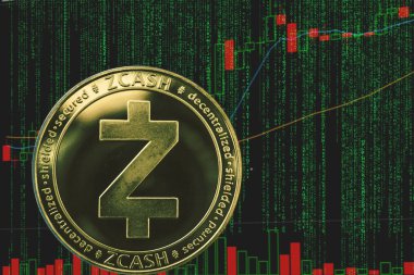 ikili kripto matris metin ve fiyat grafiği arka planda belirteç zec zcash cryptocurrency.