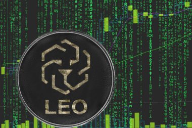 ikili kripto matris metin ve fiyat grafiği arka planda sikke Leo bitfinex cryptocurrency.