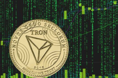 ikili kripto matris metin ve fiyat grafiği arka planda sikke tron trx cryptocurrency.