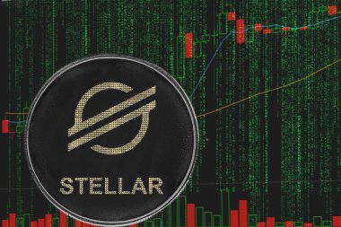 ikili kripto matris metin ve fiyat grafiği arka planda Token XLM yıldız cryptocurrency.