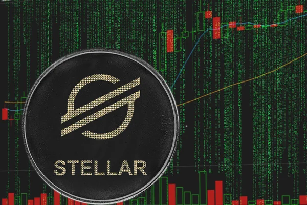 ikili kripto matris metin ve fiyat grafiği arka planda Token XLM yıldız cryptocurrency.